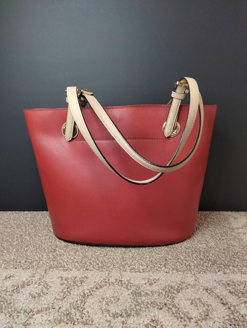 Michael Kors Jet Set Medium Saffiano Tote Leather Red and Tan - Picture 4 of 9